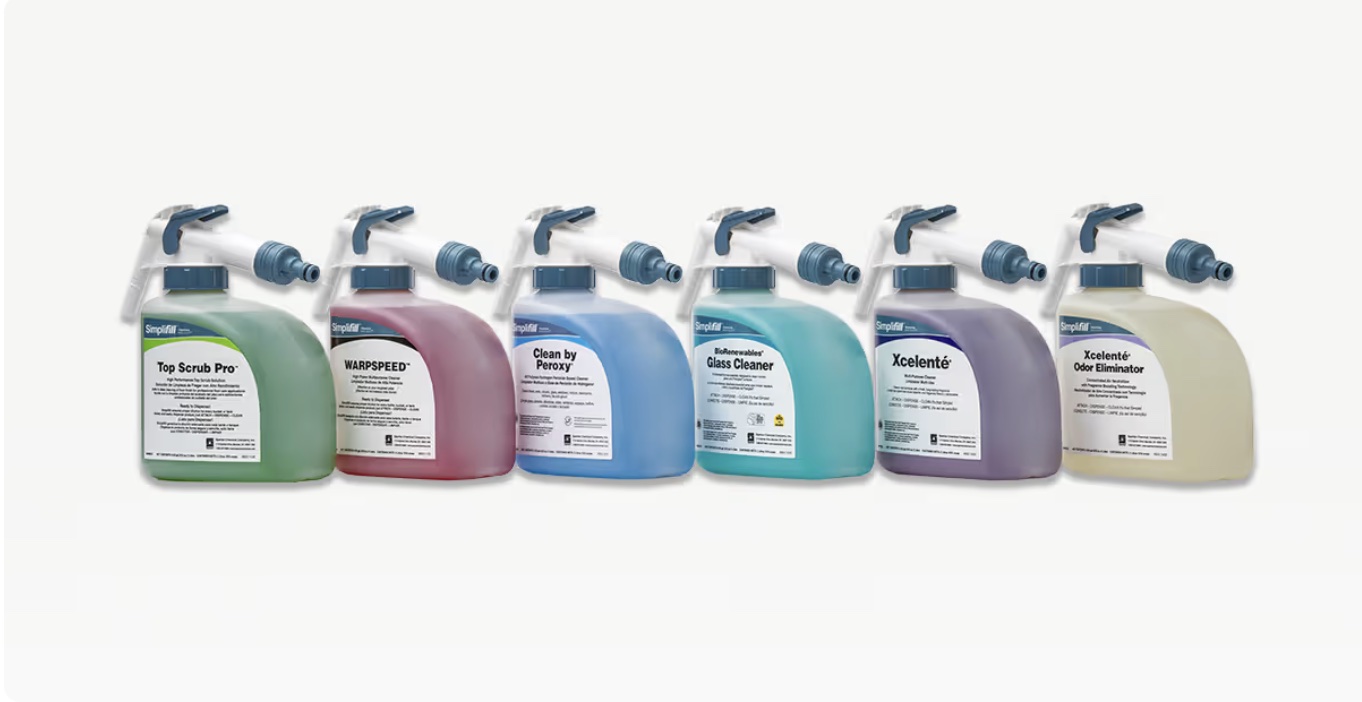 Línea de seis productos Spartan Simplifill para limpieza profesional